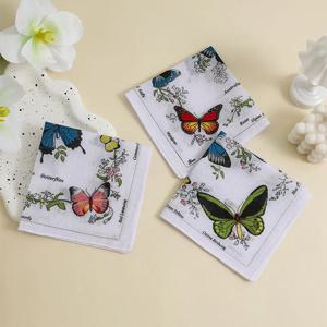 3Pcs 100% 코튼 여성용 빈티지 프린트 손수건 레트로 얇은 부드러운 흡수성 손수건 클래식 포켓 스퀘어
