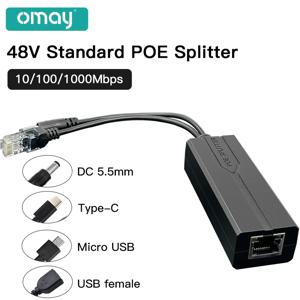 표준 POE 분배기 48V ~ 5V 12V 1.2A 2.2A 마이크로 USB tpye-C 100M/1000M POE 카메라 인젝터 전원 공급 장치(Huawei Hikvision용)