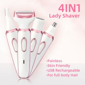 4 In 1 전기 레이디 면도기, 체모 제거 제모기, 무통 무선 트리머 면도기, 여성용 선물