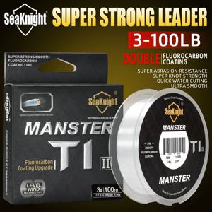 SeaKnight 브랜드 MANSTER T1 II 시리즈 100% 2층 플루오로카본 코팅 낚싯줄 100M 50M 빠른 침강 라인 더 강력한 3-100LB