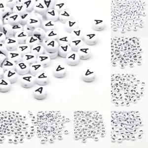 50/100/200 개/몫 7x4mm 화이트 라운드 A-Z 알파벳 문자 아크릴 느슨한 스페이서 비즈 쥬얼리 만들기 Diy 팔찌 액세서리