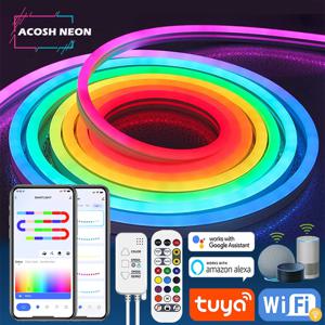 TUYA 네온 LED 스트립 조명 12-24V 84LED/M WIFI 네온 로프 라이트 음악 동기화 RGBIC Dreamcolor 룸용 스트립 테이프 쫓는