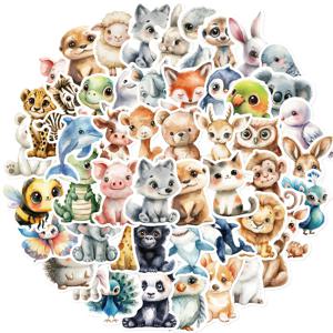 50PCS 수채화 동물 스티커 귀여운 핸드백 소재 전화 케이스 노트북 워터 컵 수하물 방수 스티커
