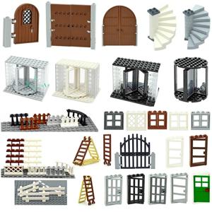MOC 도시 친구 집 부품 울타리 계단 사다리 게이트 빌딩 블록 문 창 피규어 정원 Leduo DIY 액세서리 벽돌