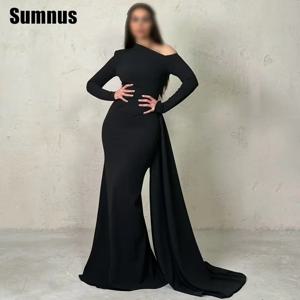 SUMNUS 심플 블랙 인어 무도회 드레스, 우아한 긴 소매 파티 원피스, 바닥 길이 정장 가운, 2024 맞춤형