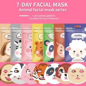 1/7개입 만화 캐릭터 페이스 마스크 딥 하이드레이팅 블레이드 마스크 수분 공급 부드러운 피부 마스크 강아지 팬더 돼지 동물 무늬 피부 관리