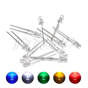 100개 3mm LED 다이오드 초고휘도 따뜻한 백색 적색 녹색 청색 자색 황색 주황색 분홍색 2V 3V 멀티컬러 발광 모음