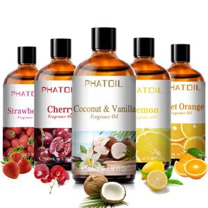 PHATOIL 100ml 아로마 테라피 향수 오일 코코넛 & 바닐라 딸기 체리 레몬 1/2/3pcs 디퓨저 캔들 제작을위한 아로마 오일