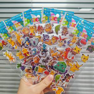 12 시트 귀여운 애니메이션 포켓몬 스티커 Kawaii 3D 피카추 데칼 어린이 장난감 만화 버블 붙여 넣기 보상 스티커 선물