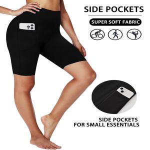 하이웨이스트 포켓 여성용 바이커 쇼츠, 매우 부드럽고 시스루 없는 운동복, 러닝, 요가, 애슬레틱, 푸쉬업, 짐