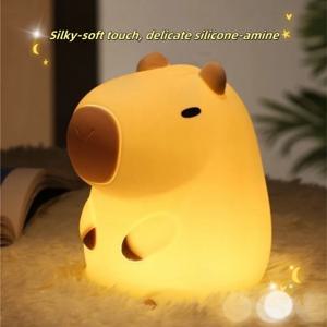 귀여운 애완 캐피바라 무드등, 귀여운 만화 캐릭터 실리콘 소재의 독창적인 침실 수면등, 아이 방 장식 및 생일 선물