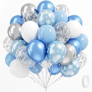 40pcs 12inch 블루 화이트 슬리버 눈송이 인쇄 라텍스 풍선 세트 냉동 테마 생일 스노우 퀸 파티 장식 용품