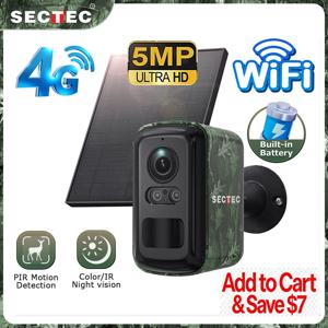 Sectec 5MP 미니 태양광 4G 카메라 야외 감시 위장색 WiFi 보안 카메라 PIR 감지 자동 추적 UBox 앱