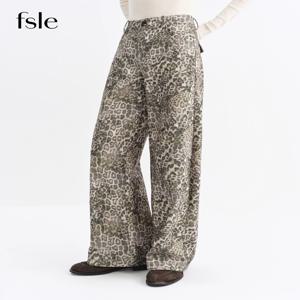 FSLE 신상품 여성 플레어 청바지 레트로 레오파드 카모 프린트 부츠컷 바지 Y2K 빈티지 스타일 와이드 레그 바지 시크 스트리트웨어