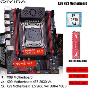 QIYIDA X99 H9S 마더보드 세트 키트 LGA2011-3 Xeon E5 2630 V4 CPU DDR4 16GB REG ECC 메모리 M.2 TPM 2.0 인터페이스 4채널