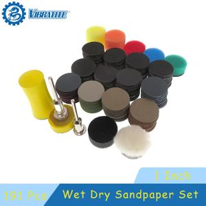 1인치 습식 및 건식 샌딩 디스크 191개, 훅앤루프 샌드페이퍼 25mm, 3mm 샹크 백킹 패드 포함, 금속 자동차 연마 및 샌딩용