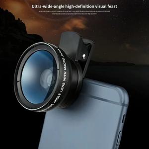 유니버설 2-in-1 렌즈 홀더 37MM 0.45X 49UV 초광각 + 매크로 휴대폰 렌즈는 아이폰 및 안드로이드에 적합합니다.
