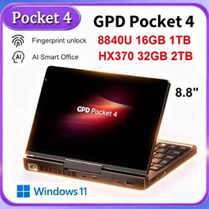 최신 2026 GPD Pocket4 2in1 노트북 AMD AI 9 HX 370/8840U 64GB 2TB NVMe 8.8인치 144Hz 팜사이즈 미니 PC 태블릿