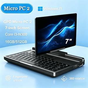 블레이즈 포스 GPD 마이크로 PC 2: 7인치 스무스 터치 스크린, 16GB 램, 512GB SSD, N300 CPU, 윈도우 11, 야생 손바닥 크기의 미니 노트북