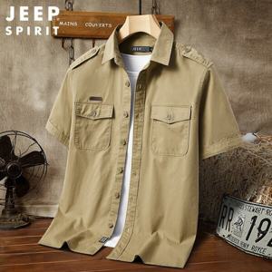 JEEP SPIRIT 남성 반팔 셔츠 순면 남방 여름 아웃도어 캐주얼 멀티포켓 셔츠