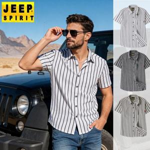 JEEP SPIRIT 남성 린넨 반팔 셔츠 스트라이프 남방 여름 통기성 캐주얼 셔츠