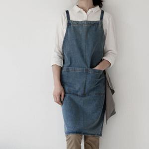 원피스형 데님 앞치마 방수 주방 공방 작업 카페 바리스타 청앞치마 OKA-DSAR7