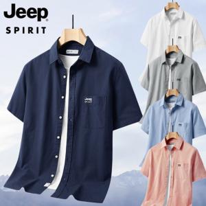 JEEP SPIRIT 남성 여름 반팔 셔츠 루즈핏 린넨 코튼 통기성 캐주얼 데일리 남자셔츠