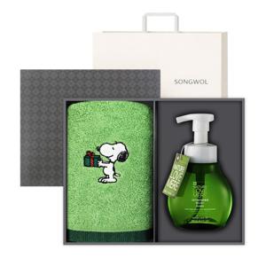 스누피 러브잇 150g 세면타올 1매+핸드워시 선물세트 (블랙상하+크림쇼핑백)