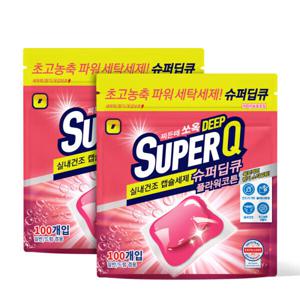 슈퍼큐 플라워코튼 100개입+100개입 캡슐세제 실내건조 고농축 대용량 세탁 드럼세탁기 세제 스타배송