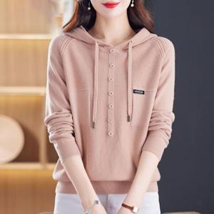 여자 봄 가을 후드 니트 티셔츠 루즈핏 니트 스웨터