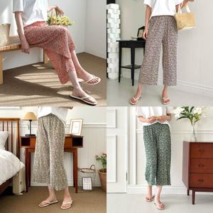 8부 꽃무늬 플리츠 바지 아이스 팬츠 쿨링 냉감 촌캉스 할머니 몸빼 여름 여자 여성 냉장고 고무줄바지