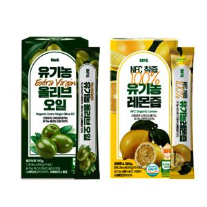 (콤부차증정)올레샷 유기농 엑스트라버진 올리브오일 1박스(14포)+유기농 착즙 레몬즙 1박스(14포)+콤부차