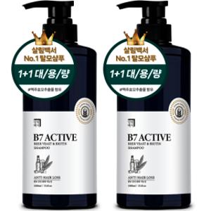 (가려움 56% 완화) 1+1 살림백서 엑티브B7 맥주효모 탈모샴푸 1L 비오틴 남성 여성 바이오틴 대용량