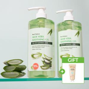 (한정특가+핸드크림증정) 리얼 네이처 알로에 수딩젤 수분크림 1000ml 2개 /대용량 진정 보습 끈적임 X