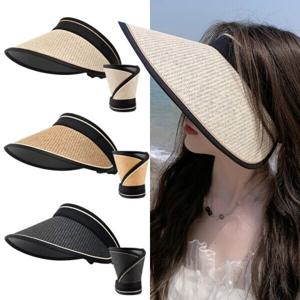 (1+1) 여성 여름 라탄 썬캡 햇빛차단 휴가 물놀이 여성모자 돌돌이썬캡