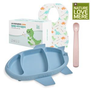 네이쳐러브메레 이유식기 세트 /실리콘 흡착식판 1개+실리콘 이유식 스푼 1단계 1개+일회용 방수 턱받이 1개