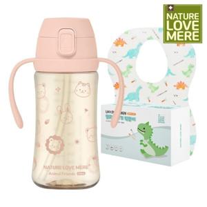 네이쳐러브메레 애니멀프렌즈 PPSU 빨대컵 300ml + 방수 일회용 턱받이(40매) 1개