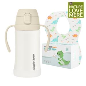 네이쳐러브메레 애니멀프렌즈 원터치 스테인리스 빨대컵 300ml + 방수 일회용 턱받이(40매) 1개