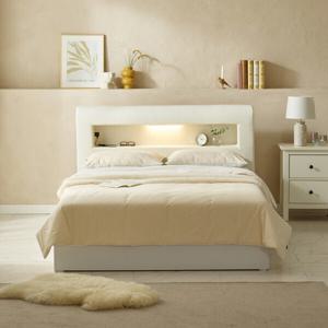 하포스 알메르·리베라 PU 비건가죽 LED 헤드 침대 프레임 + 매트리스 세트 지정일설치 S SS D Q