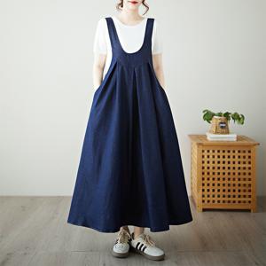 데님 멜빵 스커트 여 캐주얼 나시 스커트 루즈핏 민소매 롱스커트