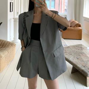 SUTA 여성 봄여름 상하의 세트 통근 루즈핏 얇은 캐주얼 세트 반팔 정장 세트 아우터 반바지 투피스