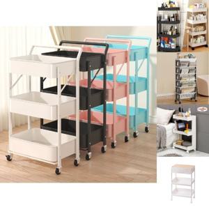 스티브몰 3단 접이식 이동식 카트 트롤리 기저귀 수납/주방/업소용/사무실/욕실/다용도실/정리함/탕비실