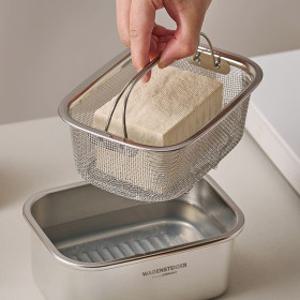 무연마 스텐304 드레인 채반용기 두부보관용기 물빠짐 밀폐용기