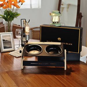 높이조절 각도조절 도자기 식기 2구 강아지 고양이 소형견 밥그릇 물그릇 애견식기 / 펫리치 루미너스 블랙