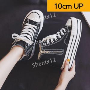 히트 상품 콘서트스탠딩화 여성키높이 운동화 키작녀 통굽 두꺼운 밑창 지퍼 캔버스 10cm