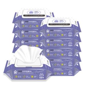 숨 프리미엄 물티슈 100매 x 10팩  (캡형) 도톰한 대용량 엠보싱 갓성비 저자극