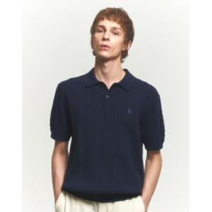 24FW 클리어런스스테디셀러네이비 짜임 면 반팔카라니트 WHSW4C101N3