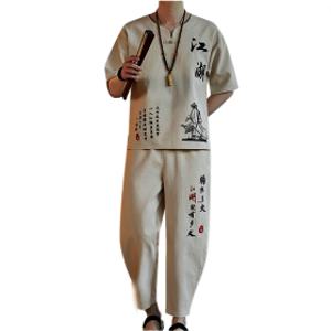 남자 린넨 바지 상하의세트 면 마 생활 소재 삼베 퓨전 여름 강호 자수 YD 뉴타임즈 H682Y452