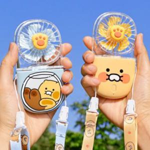 카카오프렌즈 춘식이 납작 접이식 선풍기 카카오 휴대용 목걸이 스트랩 손선풍기 가벼운 미니선풍기 직장인