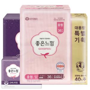 좋은느낌 생리대 중형 36매/소형/대형/수퍼롱/오버/팬티라이너/순수한면/일반/롱/슬림/울트라